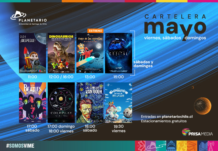 Planetario abierto este sábado 2 y domingo 3 de mayo desde las 11 horas. Viernes 1 de mayo cerrado.